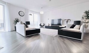 TV, books, stereo, offices