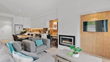TV, fireplace, offices