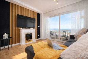 Fireplace, computer monitors