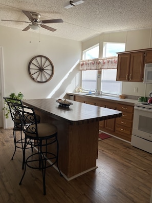 Fridge, oven, stovetop, coffee/tea maker