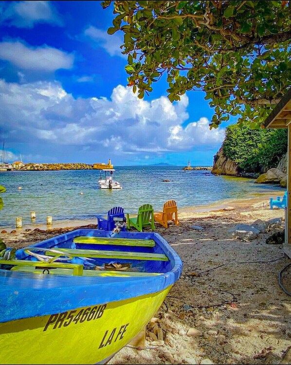 Playa en los alrededores, camastros y toallas de playa 