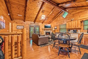 Smart TV, fireplace, DVD player, books