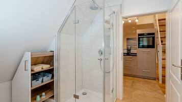 Ducha, secador de pelo y toallas