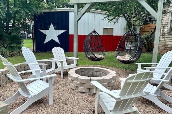 Fun Texas Flag background and fire pit!