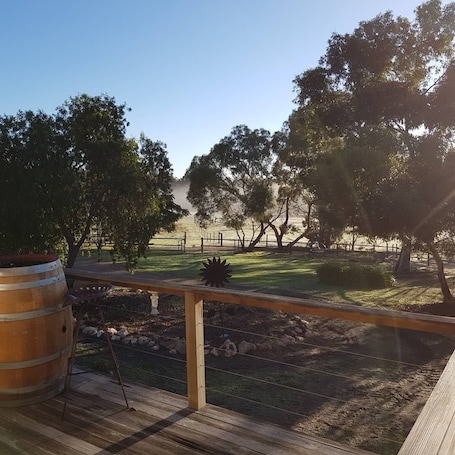 Terrace/patio. Farm stay with alpacas at your doorstep