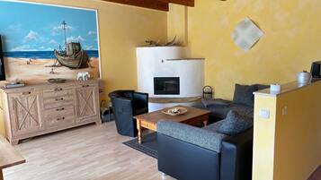 Televisión, chimenea y reproductor de DVD