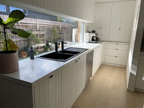 Fridge, microwave, oven, dishwasher