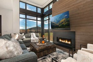 TV, fireplace, offices
