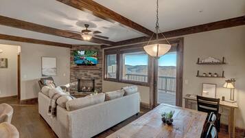 TV, fireplace