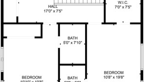 Plànol d'una dependència amb un vestíbul de 5,18 m x 2,29 m, una habitació de 3,33 m x 6,15 m, una altra habitació de 3,25 m x 6,15 m, i dos banys de 1,52 m x 2,34 m i 1,52 m x 1,75 m.