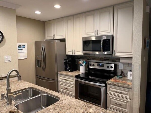 Fridge, microwave, stovetop, dishwasher - Seas The Day-Unit 1202-Island Dunes Condominiums (Port Aransas)