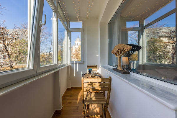 Balcony for enjoying the morning sun. Warm soft net light for perfect evenings