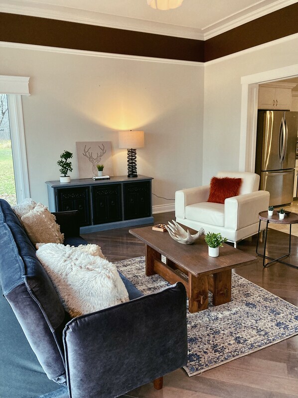 TV, fireplace, video-game console, foosball