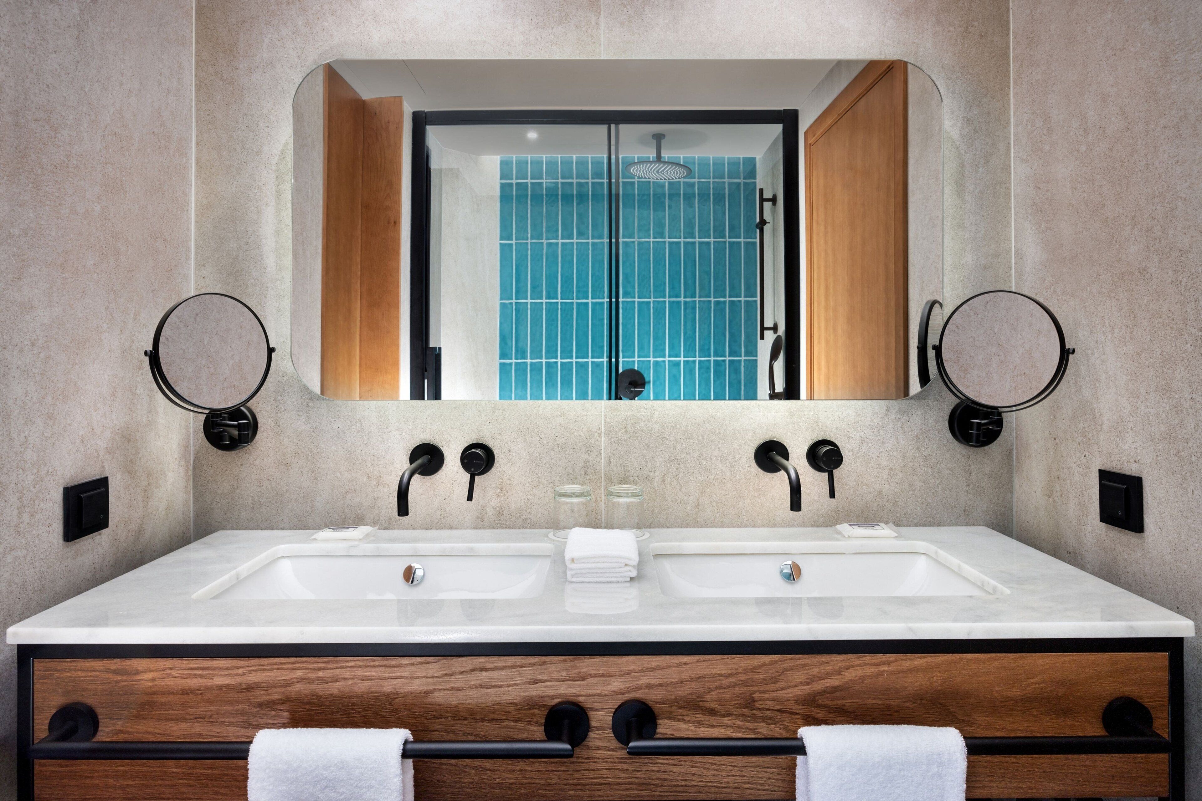 junior suite, 1 king bed with sofa bed, sea view | bathroom | shower, hair dryer, towels