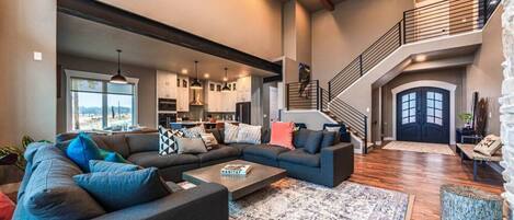 TV, fireplace, table football, ping pong