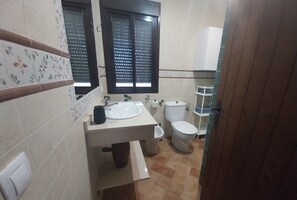 Shower, free toiletries, hair dryer, towels