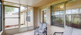 Dog-friendly, golf course view home with WiFi, AC, patio, pool, tennis, & gym