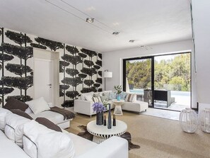 Smart TV, fireplace, DVD player, books