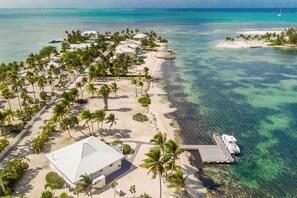 On the beach, sun loungers, beach towels