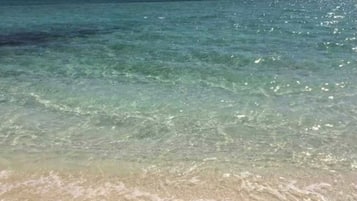 On the beach, sun loungers, beach towels