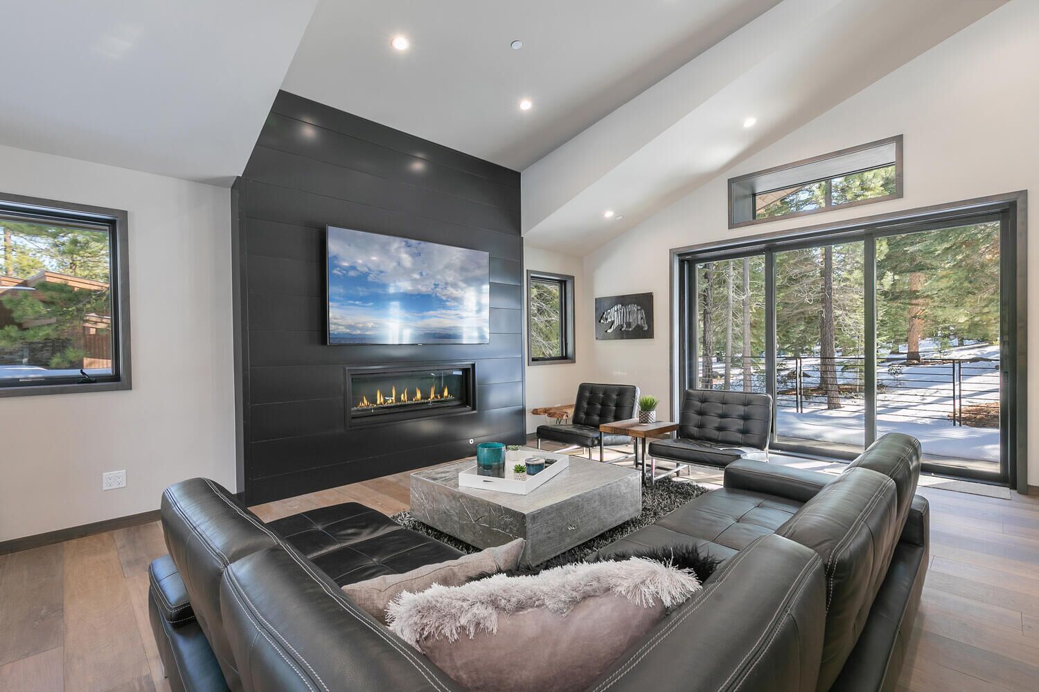 Smart TV, fireplace, video games, DVD player