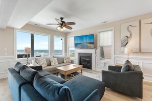 TV, DVD player - Renovated Beachfront Home! | Sleeps 22 | Pool and Hot Tub with Beach Views (Oak Island)