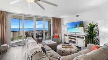 Condo, Multiple Beds, Beach View (405 - No Pets Allowed) | Living area | TV
