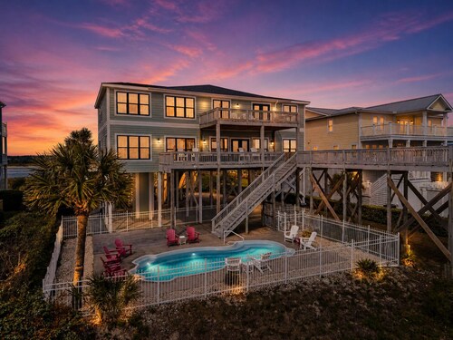 Oceanfront West Point in Oak Island: 12 bedrooms, sleeps 30, with luxury amenities.