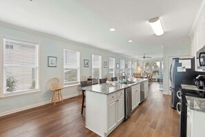 Fridge, microwave, oven, stovetop - Experience oceanfront luxury at Yonder, Oak Island—7 bedrooms, pool, and breathtaking views! (Oak Island)