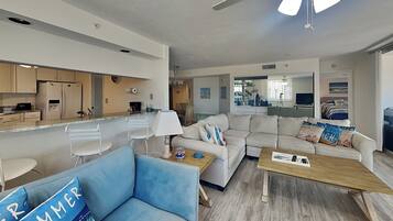 Condo, Multiple Beds, Balcony (Ocean Harbor 104A - No Pets Allowed) | Living area | 40-inch TV with cable channels