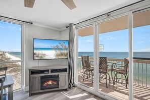 TV, fireplace, DVD player, video library