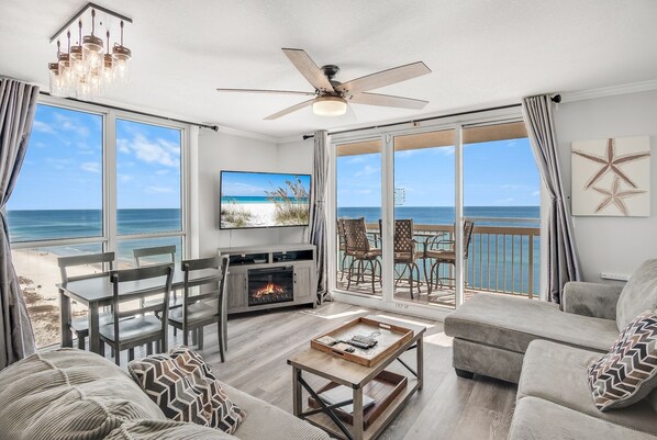 TV, fireplace, DVD player, video library