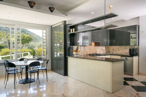 Fridge, microwave, oven, espresso maker