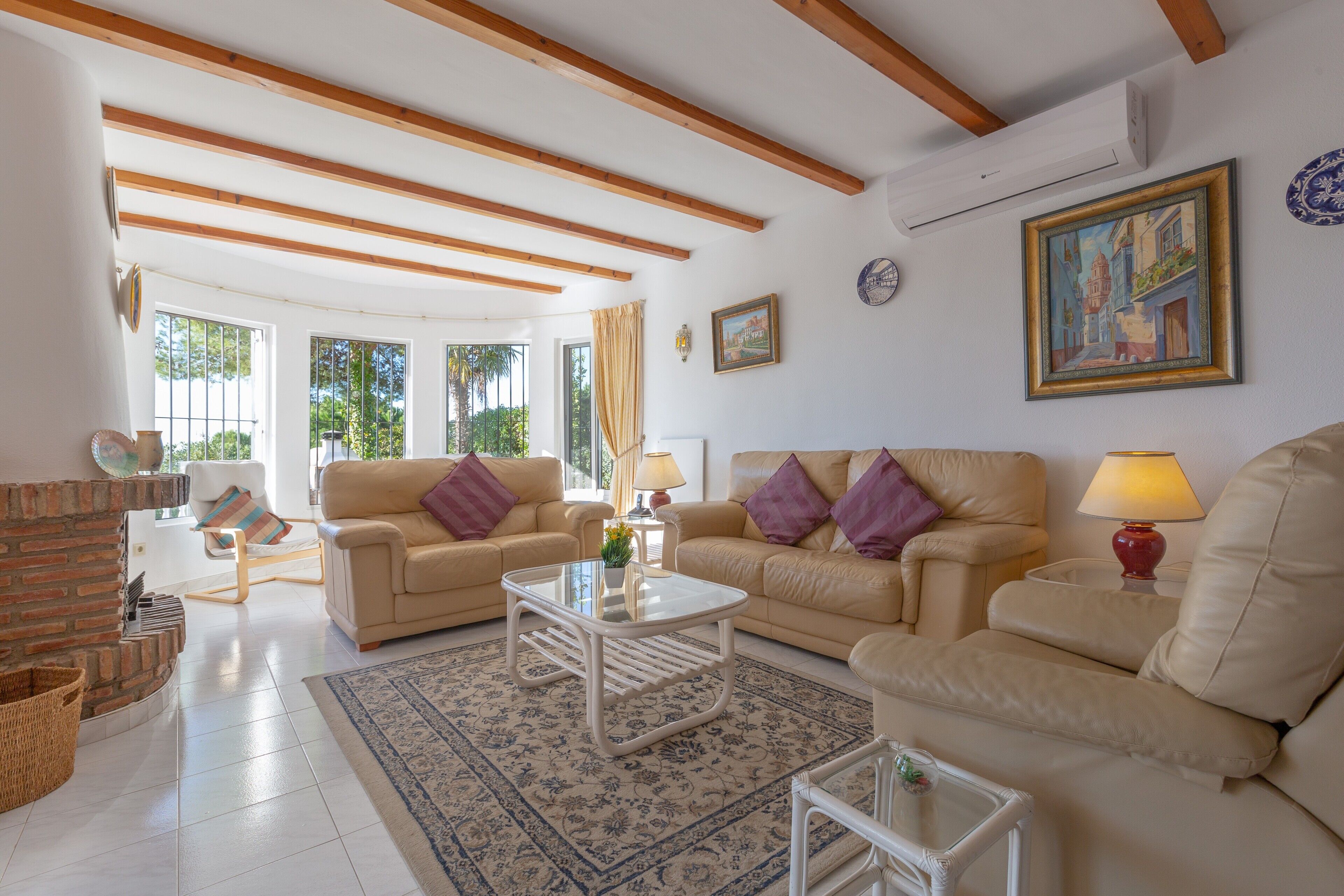 Televisión, chimenea y reproductor de DVD 