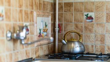 Kühlschrank, Ofen, Herdplatte, Kochgeschirr/Geschirr/Besteck