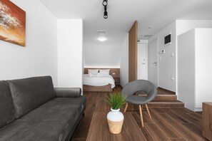 SuĂte luxo, cozinha, vista para a cidade | Ărea de estar | TV de tela plana
