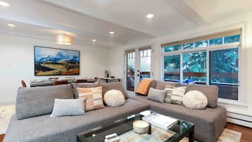 TV connectée, cheminée, chaîne hi-fi, espaces bureaux