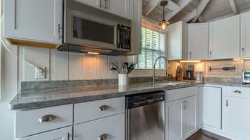 Fridge, microwave, dishwasher, coffee/tea maker