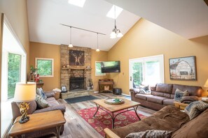 TV, fireplace, DVD player, table football