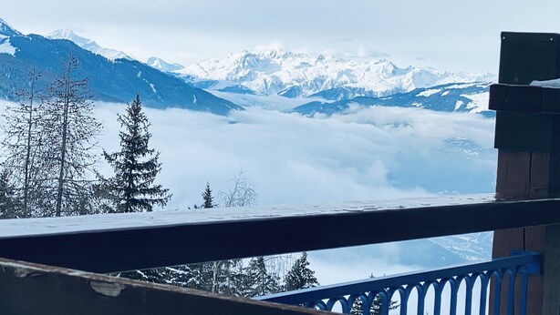 A mountain view with snow-capped peaks and a forested area in the foreground. - Coquet studio, heart of the resort, sleeps 4, south-west facing (Bourg-Saint-Maurice)