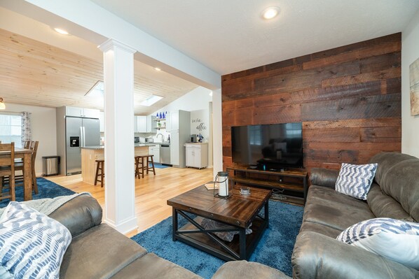 Télévision, cheminée, jeux vidéo, livres