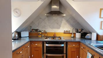 Cabin | Private kitchen | Fridge, microwave, oven, stovetop