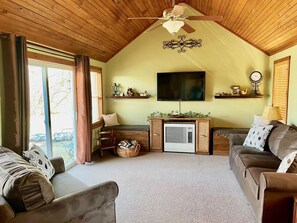 Tv, dvd-spelare och ett filmbibliotek