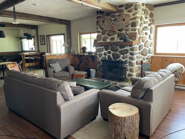 TV, fireplace, DVD player, table football