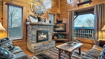 Smart TV, fireplace, video games, DVD player