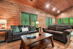 Smart TV, fireplace, foosball