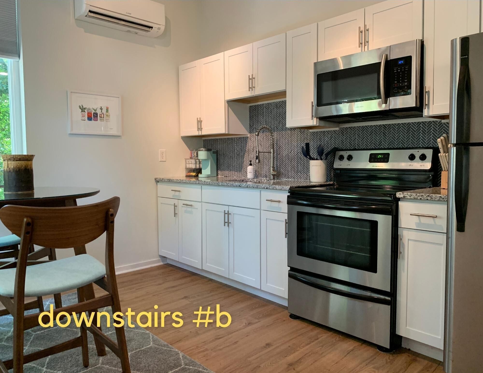 Fridge, microwave, coffee/tea maker, electric kettle