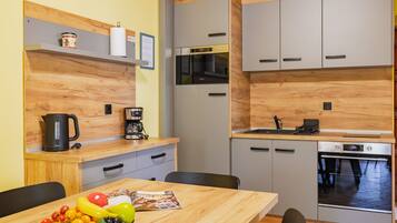 Fridge, microwave, oven, toaster