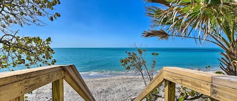 On the beach, sun-loungers, beach towels