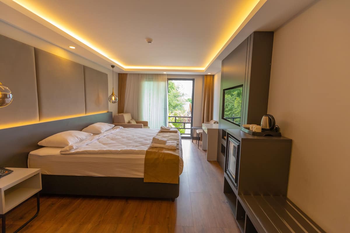 1 slaapkamer, luxe beddengoed, donzen dekbedden, een minibar